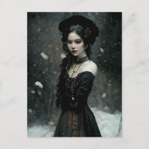Gothic Girl in winter. Snowing. Postkarte