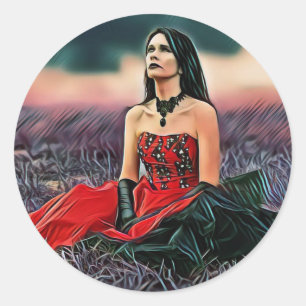 Gothic Girl Sitting Runder Aufkleber