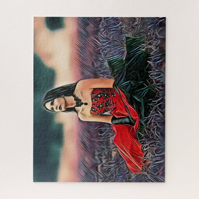 Gothic Girl Sitzen Romantische Frau individuell an Puzzle (Vertikal)