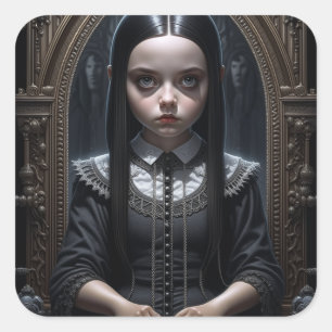 Gothic Girl Spooky Haunting Halloween Quadratischer Aufkleber