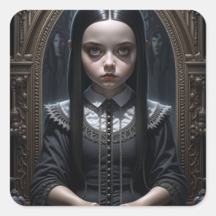 Gothic Girl Spooky Haunting Halloween Quadratischer Aufkleber