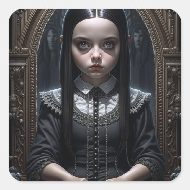 Gothic Girl Spooky Haunting Halloween Quadratischer Aufkleber (Vorderseite)