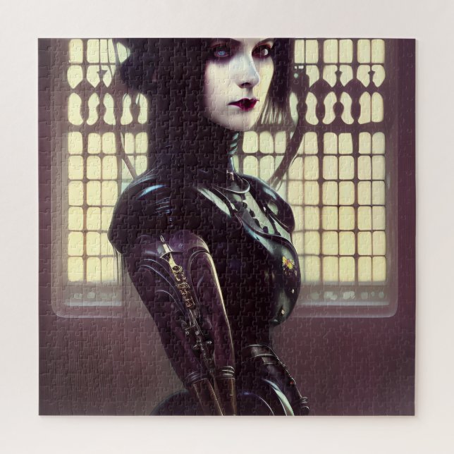 Gothic Girl Steampunk Verschiedene farbige Augen Puzzle (Vertikal)