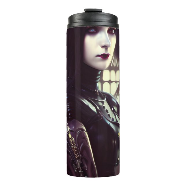 Gothic Girl Steampunk Verschiedene farbige Augen Thermosbecher (Vorderseite)