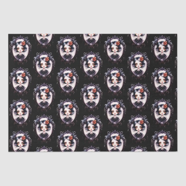 Gothic Girl Viktorianisch Mirror Black Halloween Seidenpapier (Vorderseite)