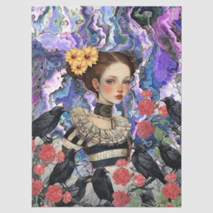 Gothic Girl Vintag Florals & Raven Decoupage Seidenpapier