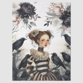 Gothic Girl Vintage Blumen & Rabe Decoupage Seidenpapier