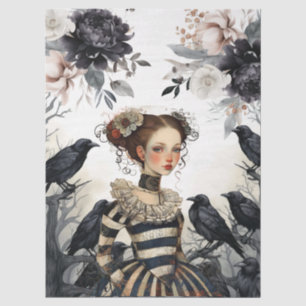 Gothic Girl Vintage Blumen & Rabe Decoupage Seidenpapier