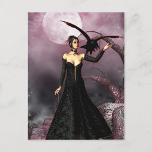 Gothic Girls Red Hexe Fantasie Postcard Postkarte