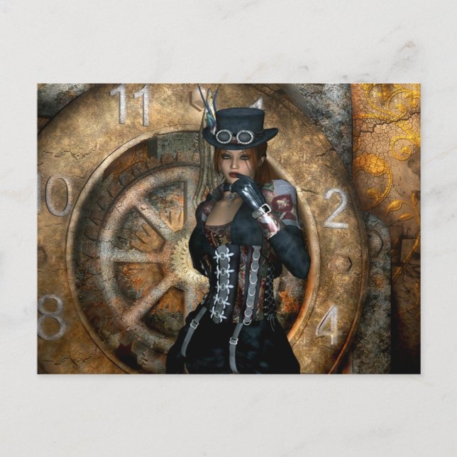 Gothic Girls Zeit, Steampunk zu verschwenden Postkarte (Vorderseite)