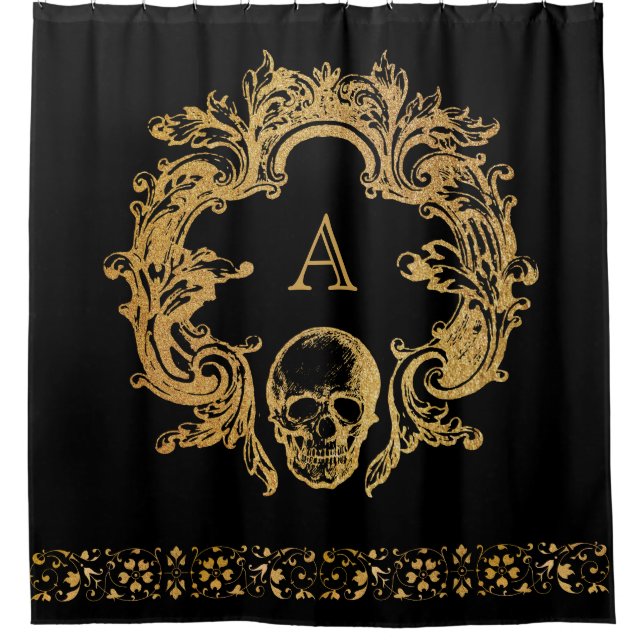 Gothic Glam | Duschvorhang | Gold Skull Monogram (Vorderseite)