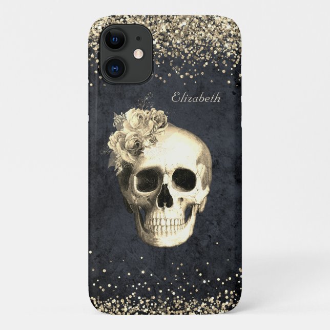 Gothic Glam Skull Gold Glitzer Case-Mate iPhone Hülle (Rückseite)