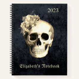Gothic Glam Skull White Roses Personalisiert Notizbuch