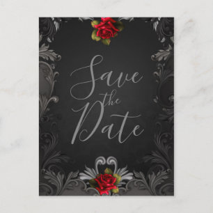Gothic Glamour Rote Rose Ornamental Save the Date Ankündigungspostkarte