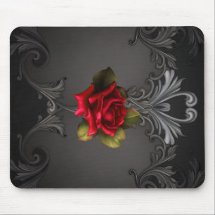 Gothic Glamour Rote Rose Schwarze Ornamente Glam Mousepad