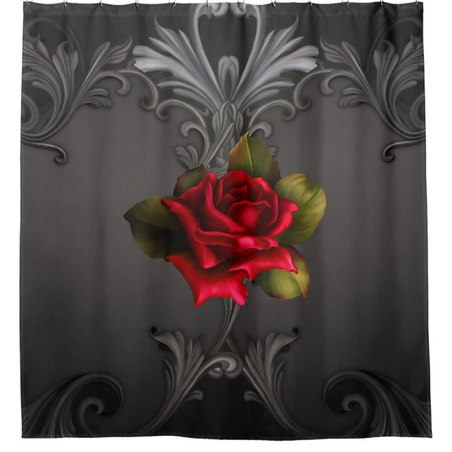 Gothic Glamour Rote Rose Schwarzer Zierfilm Duschvorhang (Vorderseite)
