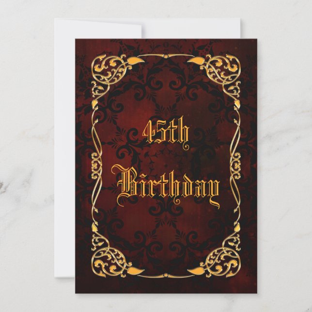 Gothic Gold Gerahmt 45. Geburtstag Einladung (Vorderseite)