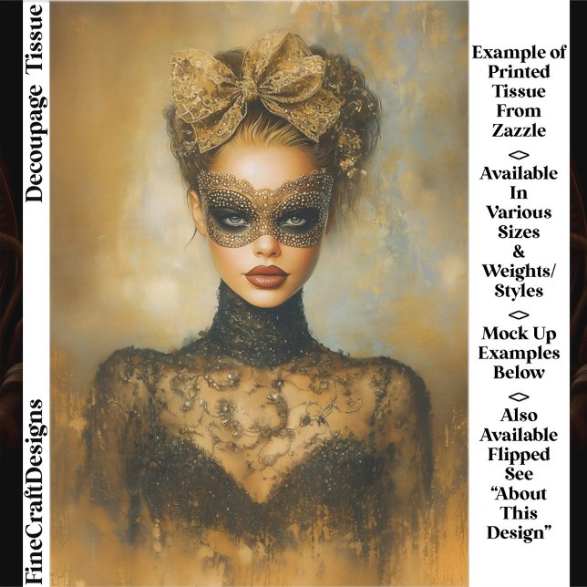 Gothic Gold Masquerade Woman, Mask ER2L Decoupage Seidenpapier (Von Creator hochgeladen)