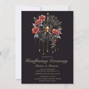 Gothic Gold & Roter Spinnen-Blumennetz-Handfasting Einladung