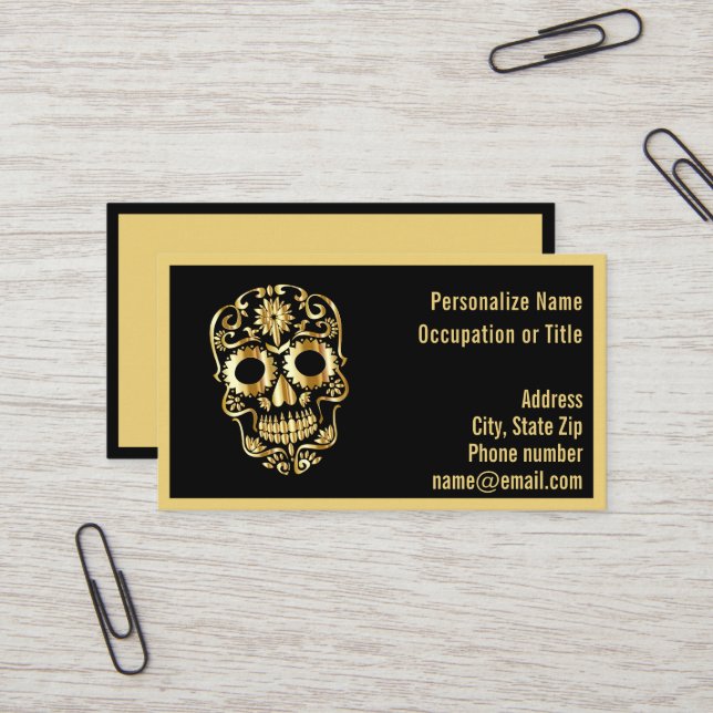 Gothic Gold Skeleton Skull on Black  Visitenkarte (Vorderseite/Rückseite Beispiel)