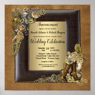 Gothic-Gold-Steampunk-Hochzeitsankündigung Poster