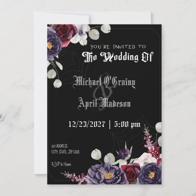 Gothic Goth Dark Web Wedding Einladung (Vorderseite)