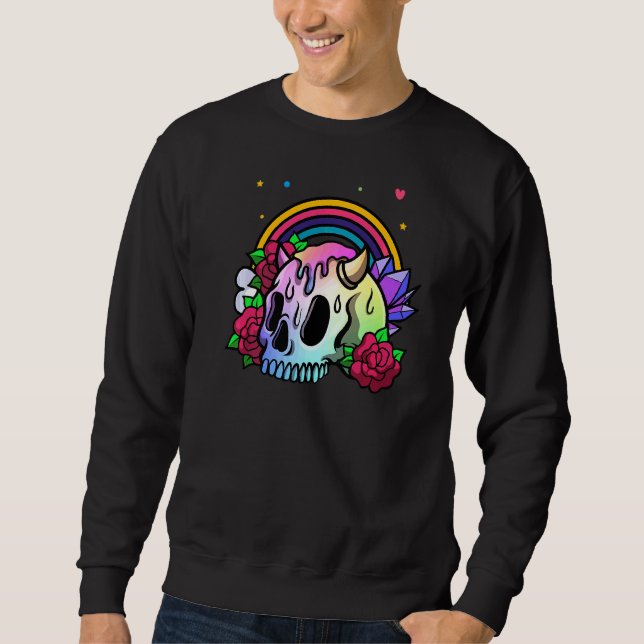 Gothic Goth Style Rainbow Skull Horns Gothic Got Sweatshirt (Vorderseite)