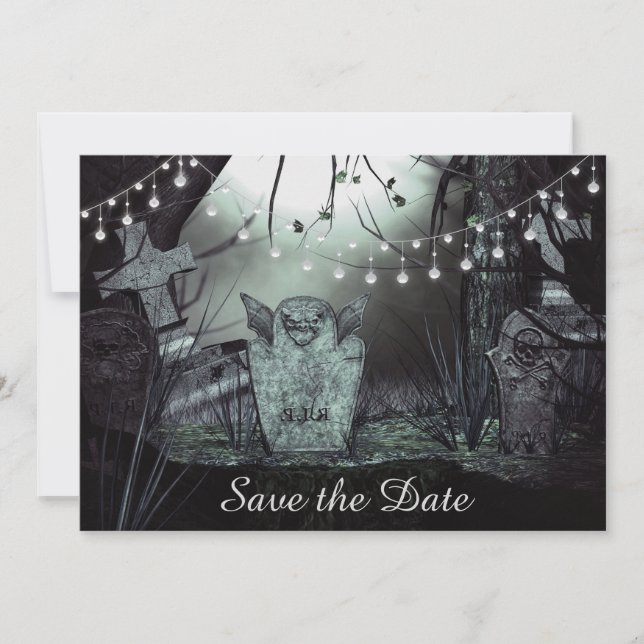 Gothic Graveyard Save the Date Einladung Hochzeit (Vorderseite)