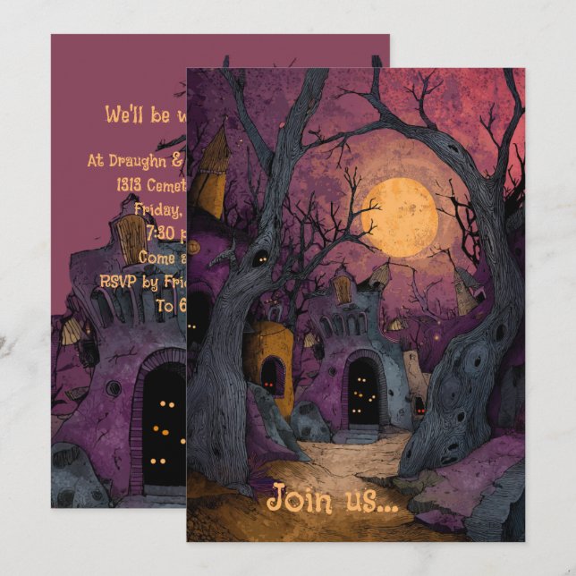 Gothic Graveyard Tim Burton Inspiriert Einladung (Vorne/Hinten)