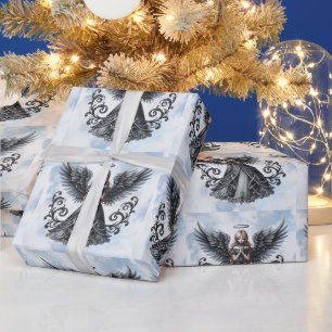 Gothic Gray Angels Eisblaues Weihnachten Geschenkpapier