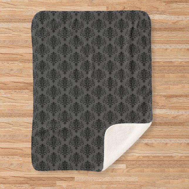 Gothic Gray Black Damask Muster Sherpadecke (Von Creator hochgeladen)