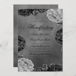 Gothic Gray Monochrome Elegant Floral Handfasting Einladung