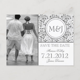 Gothic Gray on White Blühte Save the Date Ankündigungspostkarte