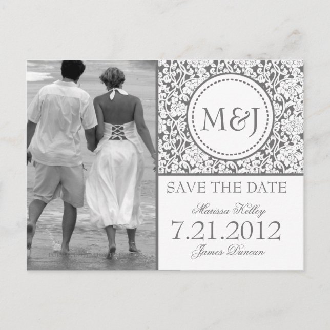 Gothic Gray on White Blühte Save the Date Ankündigungspostkarte (Vorderseite)
