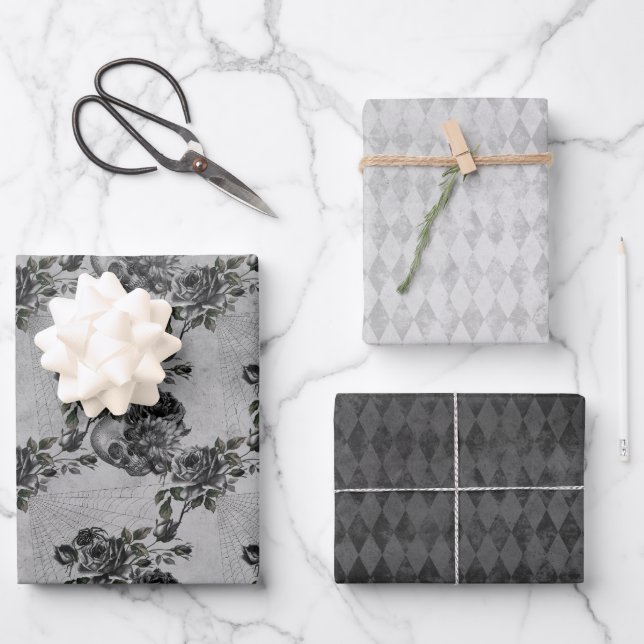 Gothic Gray Stone Skull Geschenkpapier Set (Vorderseite)