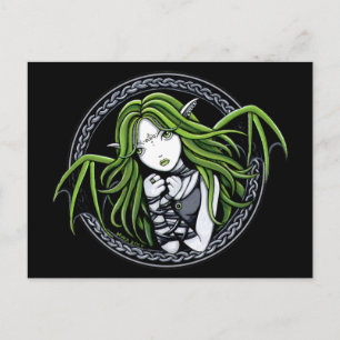 Gothic Green Bat Fairy Art Postkarte