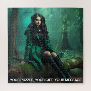 Gothic Green Dark Forest Girl Puzzle