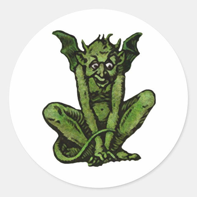 Gothic Green Goblin Fantasy Demon Creature Runder Aufkleber (Vorderseite)