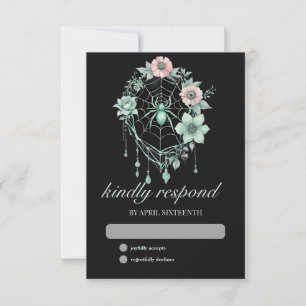 Gothic Green Mint Floral Spider Web Handfasts RSVP Karte