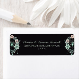 Gothic Green Mint Floral Spider Web Return Address