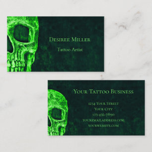 Gothic Green Skull Texture Background Tattoo Shop Visitenkarte