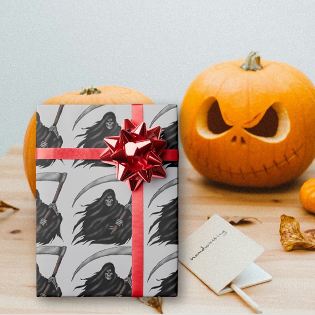 Gothic Grim Sensenmann mit Scythe (grau) Geschenkpapier (Von Creator hochgeladen)