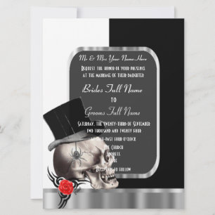 Gothic Groom Skull Schwarz-Weiß Einladung