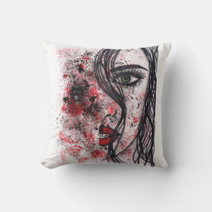 Gothic Grunge Abstract Mädchenporträt Linienkunst Kissen
