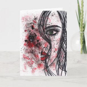 Gothic Grunge Abstractes Mädchenporträt Linienkuns Karte