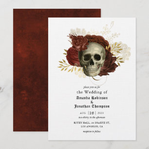 Gothic Grunge Bloral Skull Wedding Einladung