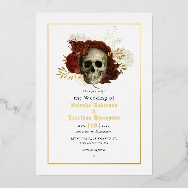 Gothic Grunge Blues Skull Wedding Foil Einladung (Vorderseite)