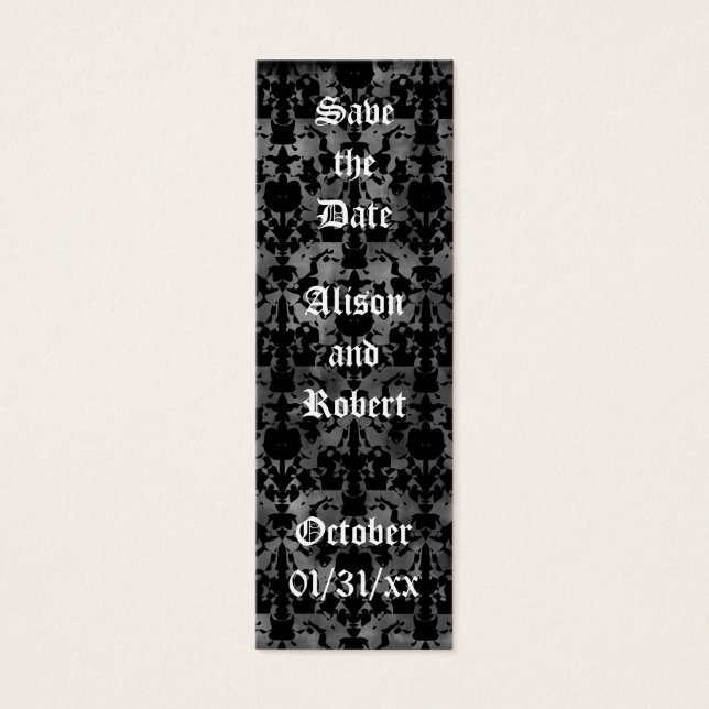 Gothic grunge Save the Date Mini-Buchmarken (Vorderseite)