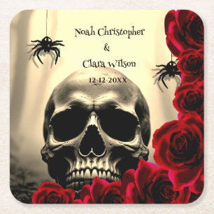 Gothic Gruseliger Totenkopf Schwarze Rote Rosen Ha Rechteckiger Pappuntersetzer