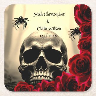 Gothic Gruseliger Totenkopf Schwarze Rote Rosen Ha Rechteckiger Pappuntersetzer